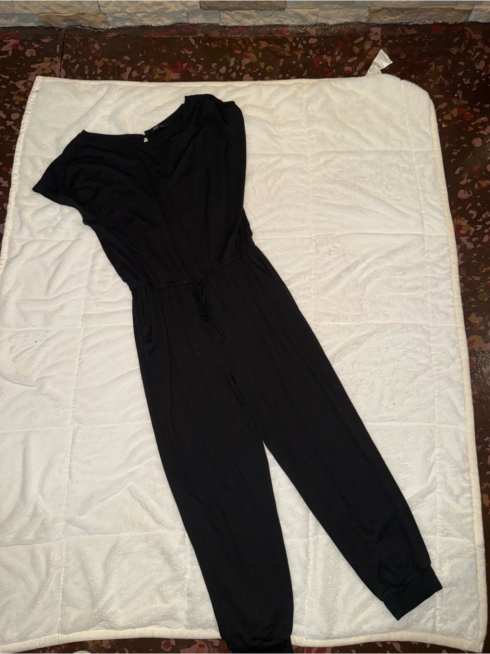 Casual Black Drawstring Waist Jumpsuit